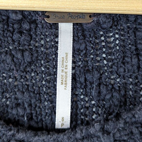 Free People Black French Creek Crochet Sweater Open Knit Boucle Stripe Small - Picture 6 of 8